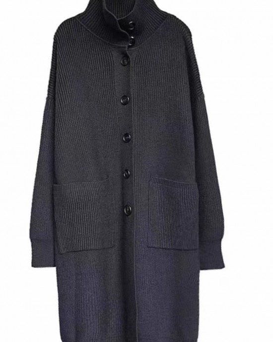 Casua Grey Turtleneck Pockets Button Thick Long Knit Sweater Fall Casua Grey Turtleneck Pockets Button Thick Long Knit Sweater Fall