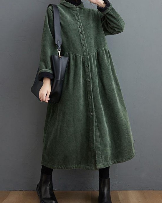 French blackish green corduroy coats Inspiration thick Cinched women coats ( Limited Stock)