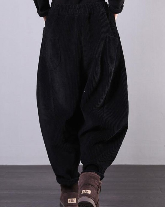Unique black trousers oversized fall Corduroy pockets Cotton women trousers Unique black trousers oversized fall Corduroy pockets Cotton women trousers