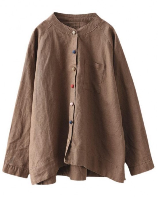 Handmade Khaki Retro O-Neck Button Fall Top Long Sleeve Handmade Khaki Retro O-Neck Button Fall Top Long Sleeve