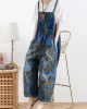 Spring original literary fashion retro ethnic style blue printed loose denim overalls Spring original literary fashion retro ethnic style blue printed loose denim overalls