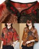 Vintage Red Mandarin Collar Print Silk Shirt Tops Half Sleeve Vintage Red Mandarin Collar Print Silk Shirt Tops Half Sleeve