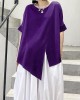 Unique black cotton clothes o neck asymmetric summer shirt Unique black cotton clothes o neck asymmetric summer shirt