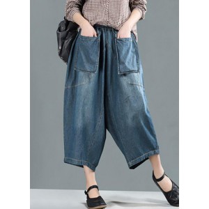 Women Spring Casual Big Pockets Solid Loose Jeans