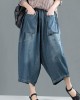 Women Spring Casual Big Pockets Solid Loose Jeans Women Spring Casual Big Pockets Solid Loose Jeans