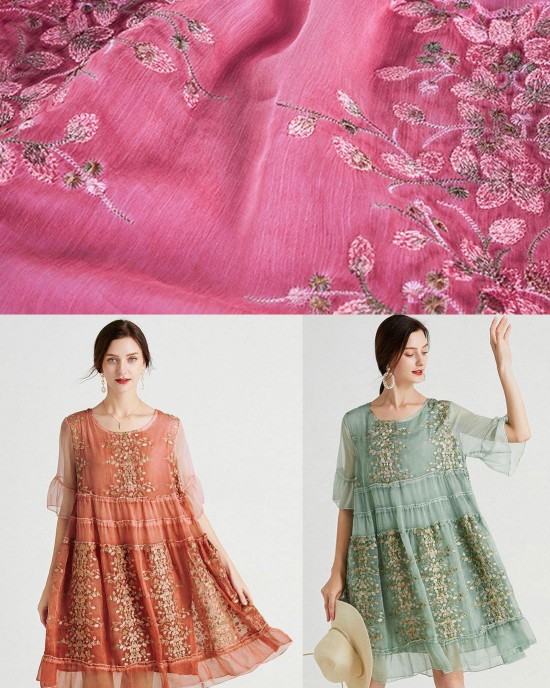 Art Green Embroideried O-Neck Loose Summer Flare Sleeve Dress Art Green Embroideried O-Neck Loose Summer Flare Sleeve Dress