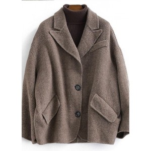 Luxury chocolate wool coat woman trendy plus size Coats Button Down women Notched coats
