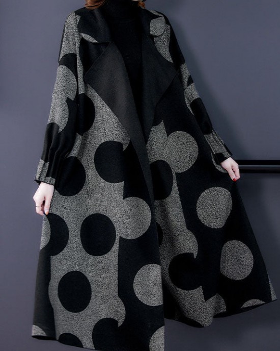 Boutique Black Patchwork Dot Print Loose Fall Long sleeve Coat Boutique Black Patchwork Dot Print Loose Fall Long sleeve Coat