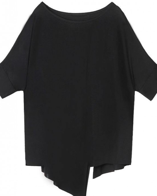 Unique black cotton clothes o neck asymmetric summer shirt Unique black cotton clothes o neck asymmetric summer shirt