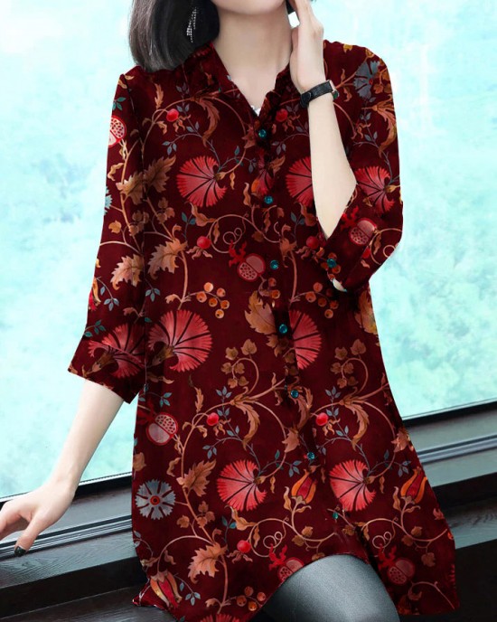 Stylish Peter Pan Collar Button Print Chiffon Shirt Tops Summer Stylish Peter Pan Collar Button Print Chiffon Shirt Tops Summer