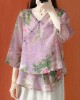 Beautiful Purple Asymmetrical Print cotton blend Blouses Half Sleeve