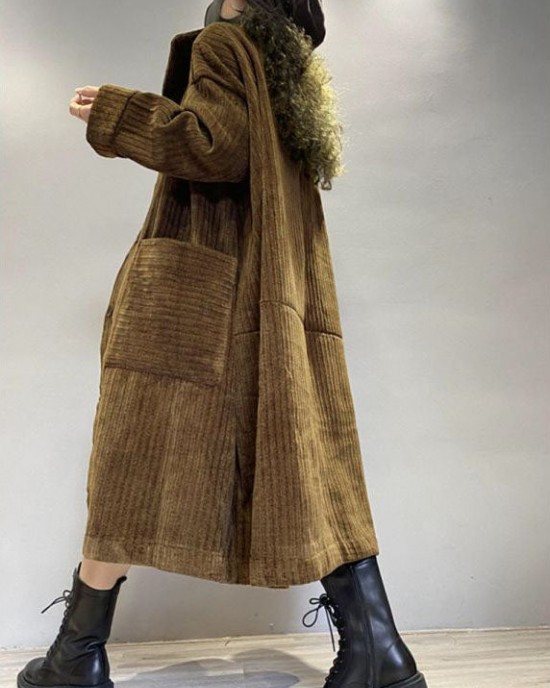Chic Coffee Pockets Button Corduroy Loose Fall Long sleeve Coats Chic Coffee Pockets Button Corduroy Loose Fall Long sleeve Coats