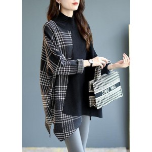 Italian Black asymmetrical design Patchwork Plaid Fall Knit sweaters
