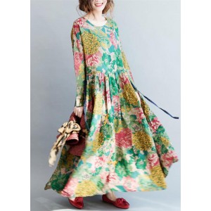 2025 fashion floral long linen dresses plus size clothing maxi dresses