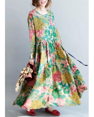 2025 fashion floral long linen dresses plus size clothing maxi dresses