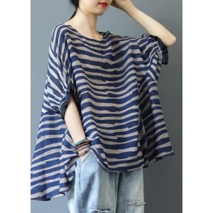 Organic Blue Striped Blouse O Neck Top Photography