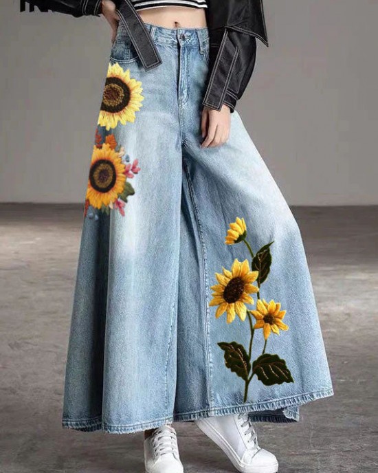 DIY Light Blue fashion Pockets Casual Wide Leg Fall Denim Pants DIY Light Blue fashion Pockets Casual Wide Leg Fall Denim Pants