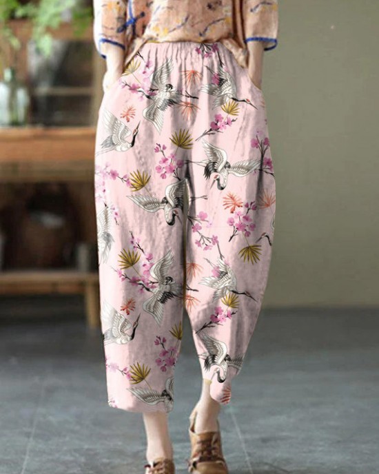Natural Yellow Elastic Waist Summer Linen Harem Pants Natural Yellow Elastic Waist Summer Linen Harem Pants