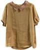 Bohemian Khaki Patchwork Turn-down Collar Summer Short Sleeve Top Bohemian Khaki Patchwork Turn-down Collar Summer Short Sleeve Top