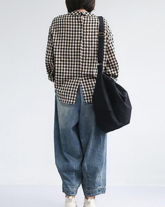 Women Spring Vintage Solid Loose Turnip Pants Jeans Women Spring Vintage Solid Loose Turnip Pants Jeans
