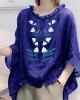 Art Navy Tops Ruffles Trim Half Sleeve Shirts Blouse Plus Size