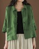 Beautiful Green Peter Pan Collar Pockets Summer Linen top Beautiful Green Peter Pan Collar Pockets Summer Linen top