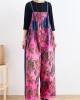 2025 retro national style rose printed loose denim overalls 2025 retro national style rose printed loose denim overalls