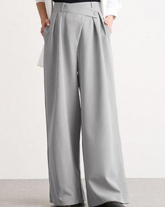 Women Casual Work Cross Button Design Wide Leg Pants Women Casual Work Cross Button Design Wide Leg Pants