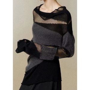 New Black Turtleneck Tulle Patchwork Thin Knit Sweaters Fall
