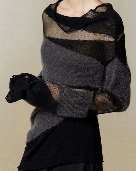 New Black Turtleneck Tulle Patchwork Thin Knit Sweaters Fall New Black Turtleneck Tulle Patchwork Thin Knit Sweaters Fall