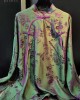 Elegant Green Stand Collar Patchwork Jacquard side open Silk Shirts Long Sleeved Elegant Green Stand Collar Patchwork Jacquard side open Silk Shirts Long Sleeved