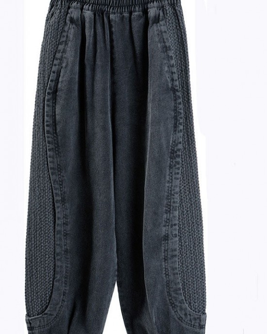 Plus Size Grey Pockets Patchwork Harem Fall Denim Pants