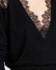 Women Black V Neck Lace Patchwork Hollow Out Wool Knitted Tops Winter Women Black V Neck Lace Patchwork Hollow Out Wool Knitted Tops Winter
