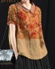 Bohemian Khaki Patchwork Turn-down Collar Summer Short Sleeve Top Bohemian Khaki Patchwork Turn-down Collar Summer Short Sleeve Top