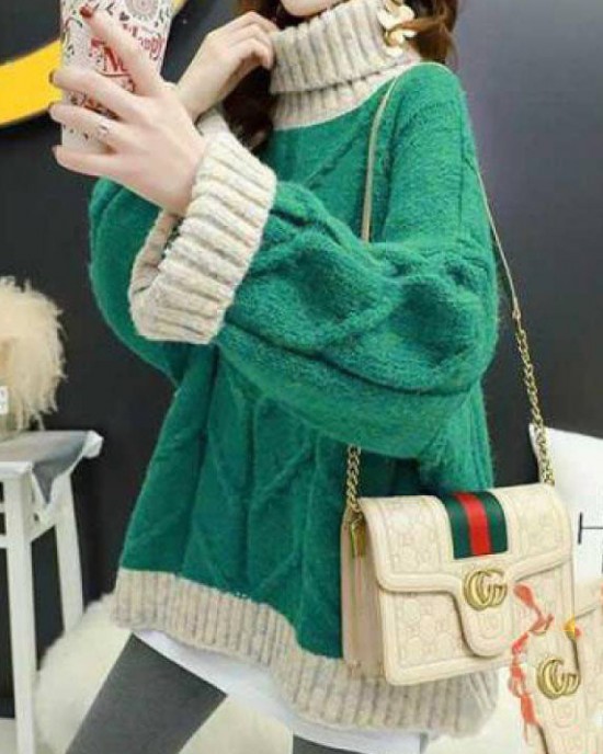 Plus Size Orange Turtle Neck Patchwork Knit Knitted Tops Winter Plus Size Orange Turtle Neck Patchwork Knit Knitted Tops Winter