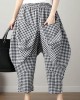 women black plaid casual cotton pants plus size big pockets crop pants women black plaid casual cotton pants plus size big pockets crop pants