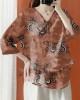 Beautiful Purple Asymmetrical Print cotton blend Blouses Half Sleeve