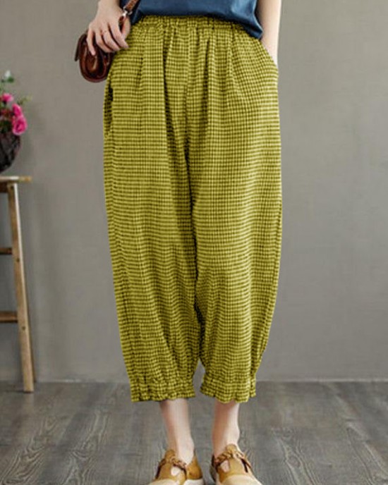 Bohemian Plaid Pockets Summer Linen Pants Bohemian Plaid Pockets Summer Linen Pants