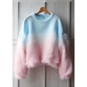 Chic Gradient Color Fluffy  Cozy Cotton Knit Sweaters Fall