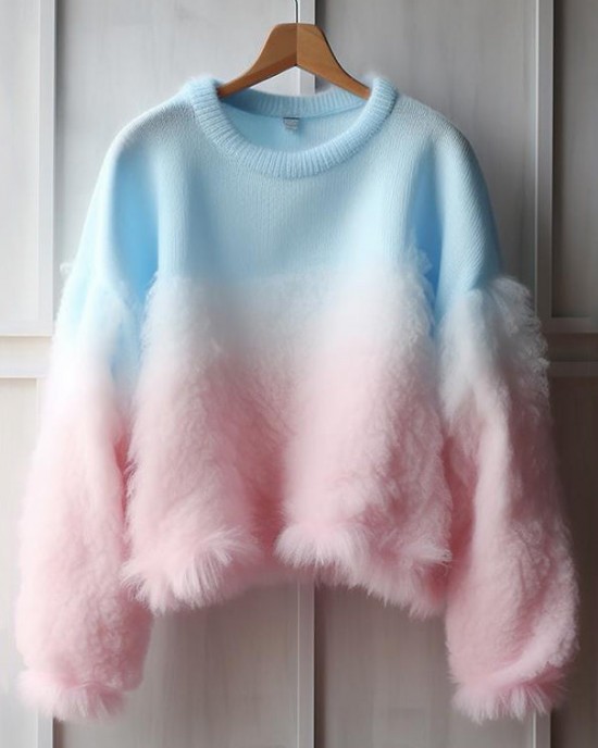 Chic Gradient Color Fluffy Cozy Cotton Knit Sweaters Fall Chic Gradient Color Fluffy Cozy Cotton Knit Sweaters Fall