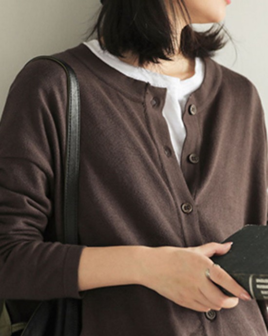 Italian Chocolate Loose Knit Button Pockets low High Design Fall Sweater Cardigans Italian Chocolate Loose Knit Button Pockets low High Design Fall Sweater Cardigans