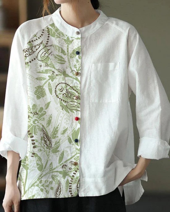 Modern White Loose Patchwork Pockets Fall Long Sleeve Blouse Top Modern White Loose Patchwork Pockets Fall Long Sleeve Blouse Top