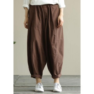 Loose brown plus size elastic waist harem pants
