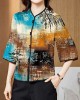 Vintage Red Mandarin Collar Print Silk Shirt Tops Half Sleeve Vintage Red Mandarin Collar Print Silk Shirt Tops Half Sleeve