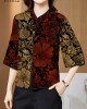 Vintage Red Mandarin Collar Print Silk Shirt Tops Half Sleeve Vintage Red Mandarin Collar Print Silk Shirt Tops Half Sleeve