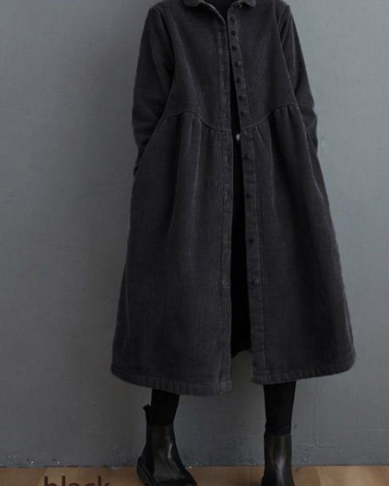 French blackish green corduroy coats Inspiration thick Cinched women coats ( Limited Stock)
