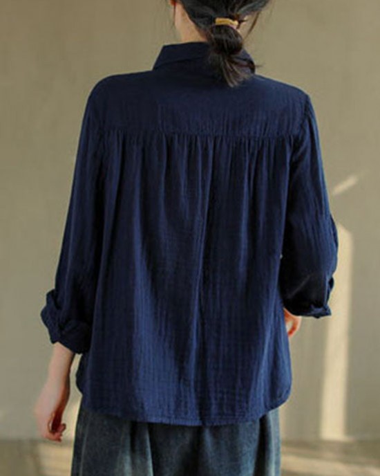 French Tibetan blue button Peter Pan Collar lace Patchwork Cotton Shirt Tops Spring French Tibetan blue button Peter Pan Collar lace Patchwork Cotton Shirt Tops Spring