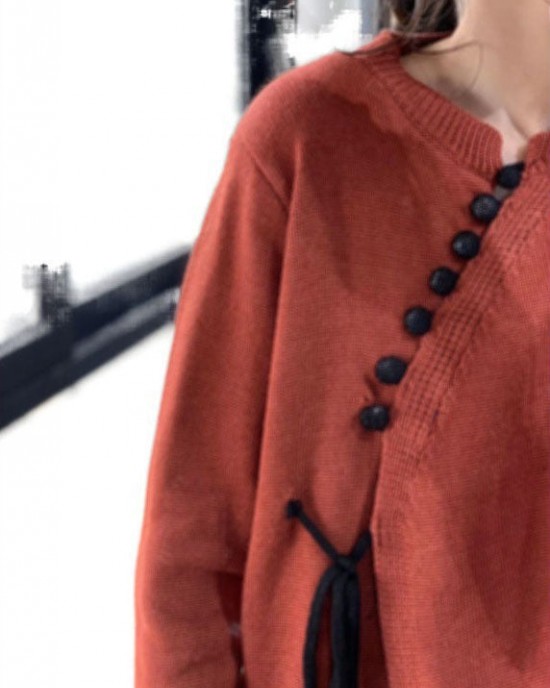 Casual Chocolate O-Neck Button Asymmetrical Design Fall Sweater Casual Chocolate O-Neck Button Asymmetrical Design Fall Sweater