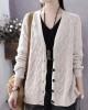 Art Blue V Neck Button Casual Fall Knit Sweater Coat