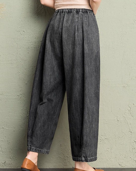 Classy Blue Pockets Loose Harem Fall Denim Pants Classy Blue Pockets Loose Harem Fall Denim Pants